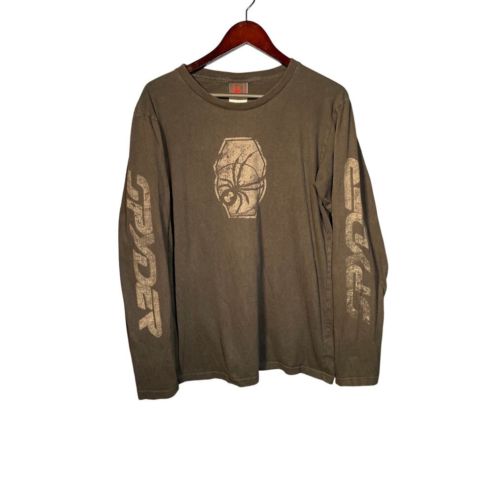Spyder Base Layer T-Shirt Kids XL Black/Gray  LS Graphic Logo Skiing Snowgear
